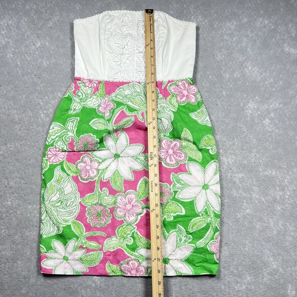 Lilly Pulitzer Dress Womens Size 0 White Pink And Green Floral Print Strapless - Picture 8 of 12